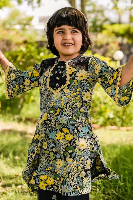 Buy_Baise Gaba_Multi Color Cotton Pixie Floral Print Kurta And Pant Set _Online_at_Aza_Fashions