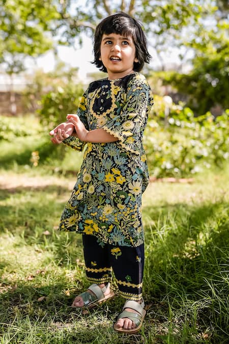 Shop_Baise Gaba_Multi Color Cotton Pixie Floral Print Kurta And Pant Set _Online_at_Aza_Fashions