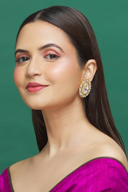 Moh-Maya By Disha Khatri_Gold Plated Gota Patti, Studs Kundan Embellished _at_Aza_Fashions