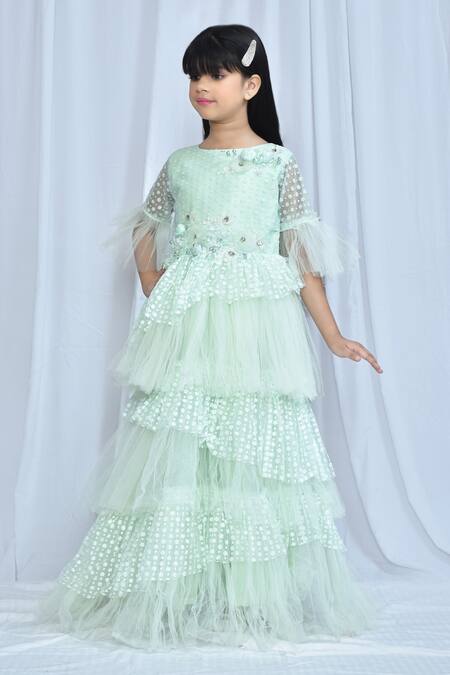 Buy_Samyukta Singhania_Green Net Embroidered Stones Pearl Gown_Online_at_Aza_Fashions