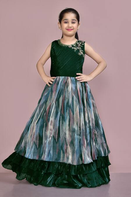 Buy Green Georgette Embroidered Bead Abstract Pattern Overlay Gown For  Girls by Samyukta Singhania Online at Aza Fashions.