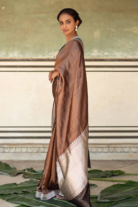 Buy_Priyanka Raajiv_Grey Silk Embroidery Chan Banarasi Saree With Zelda Running Blouse _Online_at_Aza_Fashions
