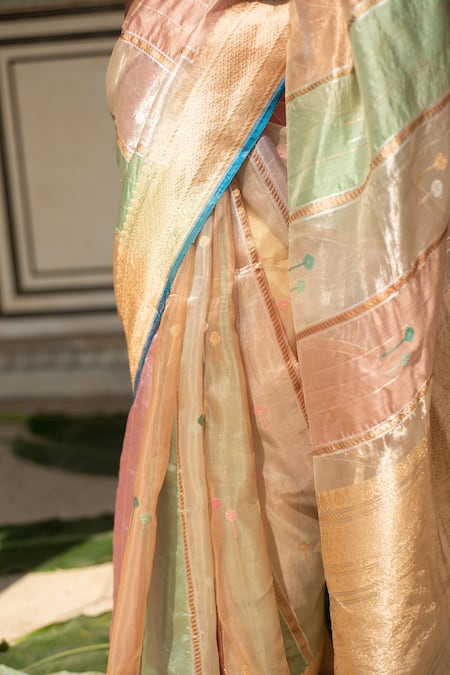 Priyanka Raajiv_Pink Silk, Chanderi Embroidery Eda Saree With Zane Running Blouse _at_Aza_Fashions
