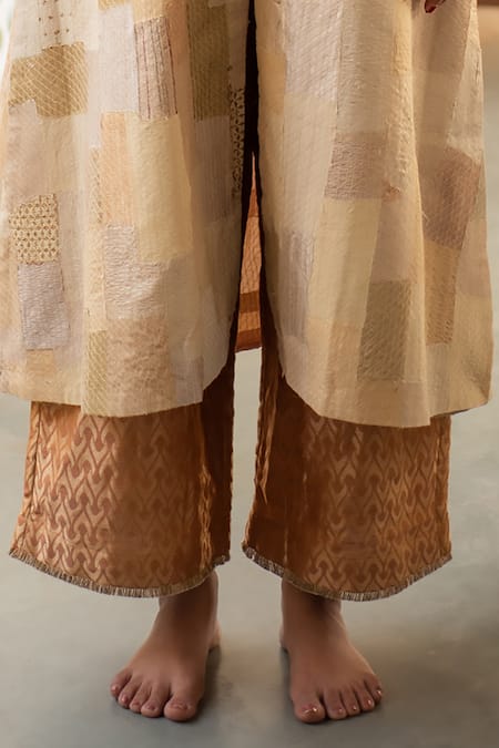 Buy Priyanka Raajiv Beige Silk, Brocade, Satin, Cotton, Renata Patch Work Kurta And Rafa Palazzo Set Online at Aza Fashions Buy_Priyanka Raajiv_Beige Silk, Brocade, Satin, Cotton, Renata Patch Work Kurta And Rafa Palazzo Set _Online_at_Aza_Fashions