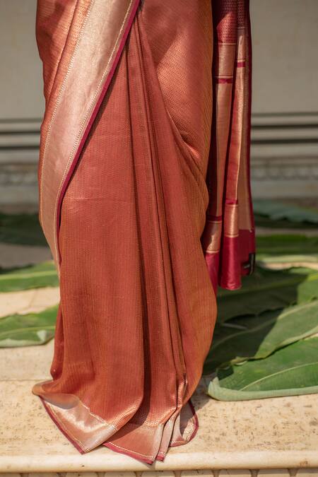 Buy_Priyanka Raajiv_Maroon Silk Zuri Woven Banarasi Saree With Running Blouse _Online_at_Aza_Fashions