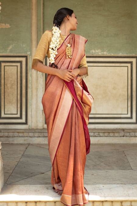 Priyanka Raajiv_Maroon Silk Zuri Woven Banarasi Saree With Running Blouse _at_Aza_Fashions