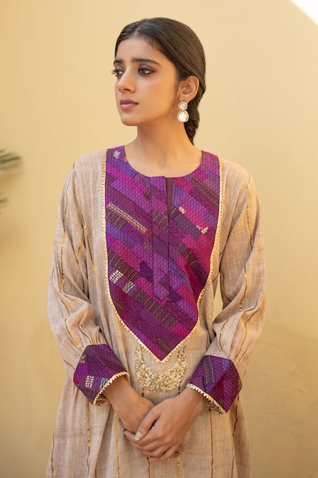 Buy Priyanka Raajiv Beige Cotton Sequins, Gota Patti, Zari Round Raahat Organic Kurta And Pant Set Buy_Priyanka Raajiv_Beige Cotton Sequins, Gota Patti, Zari Round Raahat Organic Kurta And Pant Set