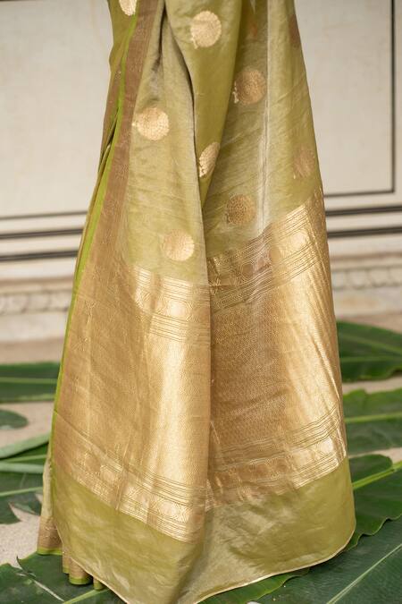 Buy_Priyanka Raajiv_Green Silk Embroidery Rena Woven Banarasi Saree With Running Blouse _Online_at_Aza_Fashions