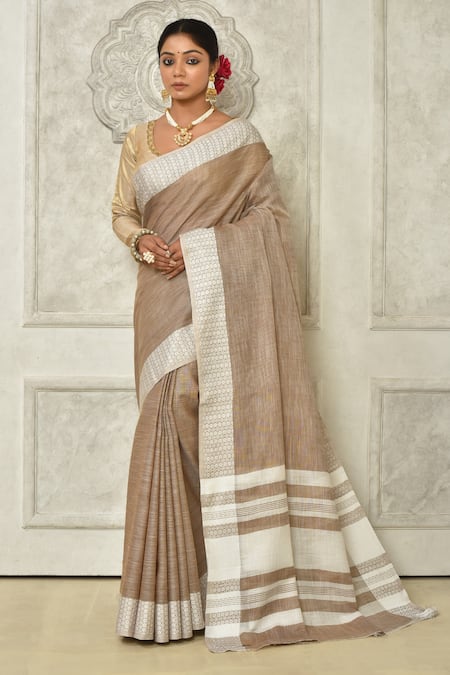 Brown Banarasi Silk Saree With Woven Detail And Unstitched Blouse Piece |  Traditional outfits, Saree designs, Got costumes