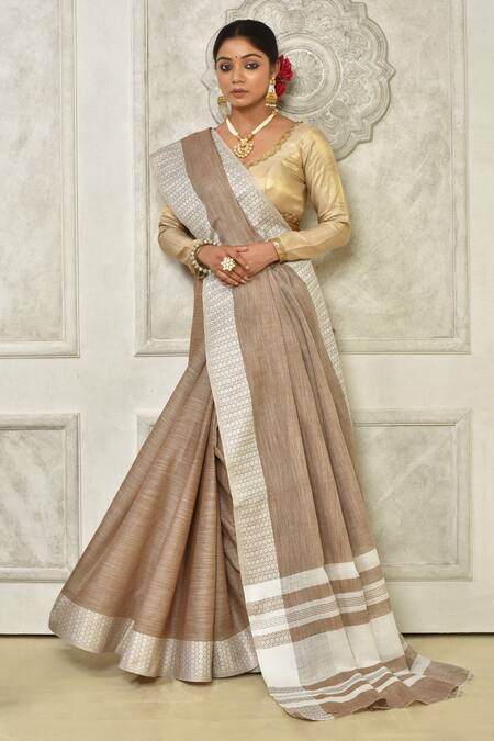 Elegant Light Brown Silk Festive Saree With Green Blouse – RawaazFashion