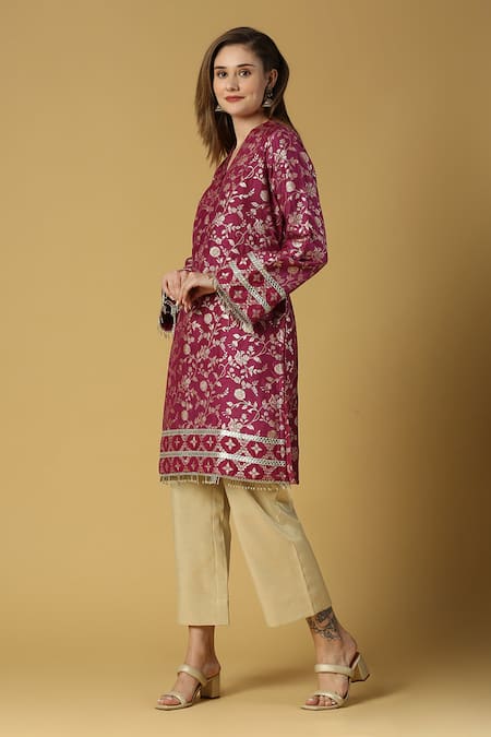 Buy Monk & Mei By Sonia Anand Purple Silk, Brocade, Cotton Tassels Kavya Woven Pakistani Kurta And Pant Set Online at Aza Fashions Buy_Monk & Mei By Sonia Anand_Purple Silk, Brocade, Cotton Tassels Kavya Woven Pakistani Kurta And Pant Set _Online_at_Aza_Fashions