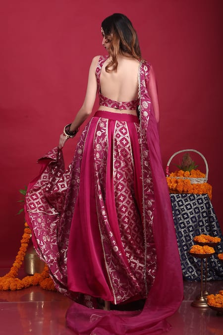 Monk & Mei By Sonia Anand Leela Floral Woven Lehenga Set 