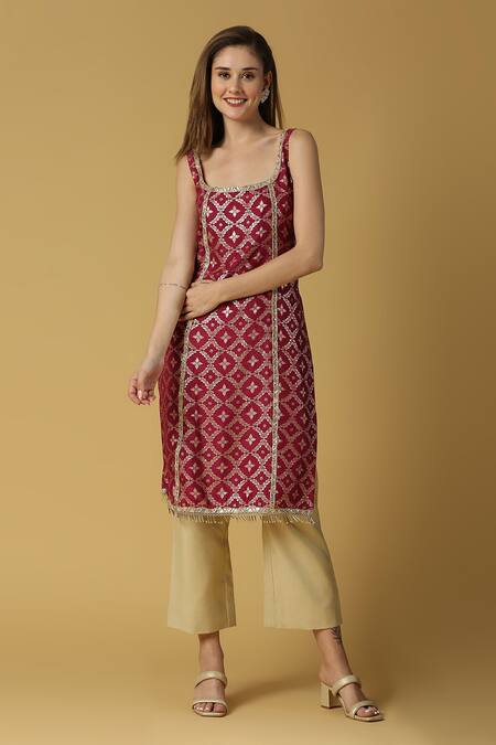 Buy_Monk & Mei By Sonia Anand_Purple Silk, Brocade Lace, Tassels, Embroidery Radha Floral Woven Kurta Set 