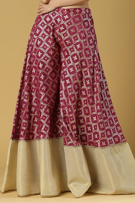 Monk & Mei By Sonia Anand_Purple Brocade Embroidery, Sequins, Sevati Woven Sharara Saree With Blouse _at_Aza_Fashions