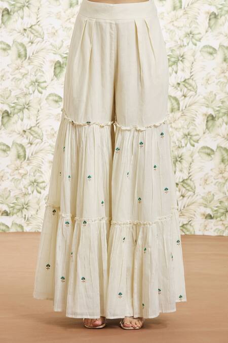 Shop_Kaia_White Cotton, Organza Sequins, Beads, Gota Patti Embroidered Kurta Gharara Set_Online_at_Aza_Fashions