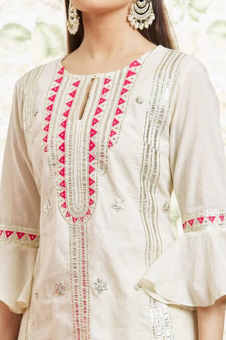 Buy Kaia White Cotton, Organza Sequins, Gota Patti, Embroidery Keyhole Kurta Gharara Set Online at Aza Fashions Buy_Kaia_White Cotton, Organza Sequins, Gota Patti, Embroidery Keyhole Kurta Gharara Set_Online_at_Aza_Fashions