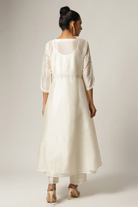 Shop_Anantaa By Roohi_Off White Silk, Chanderi Embroidery, Diamonds Floral Dabka Work Jacket Pant Set _at_Aza_Fashions