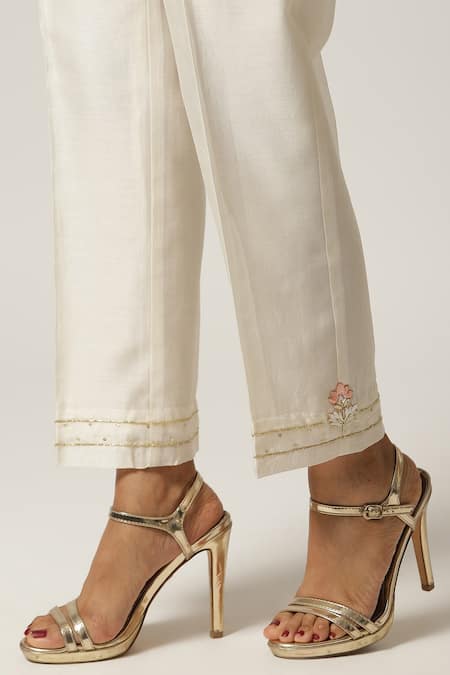 Shop_Anantaa By Roohi_Off White Silk, Chanderi Embroidery Placement Floral Angrakha Kurta With Pant _Online_at_Aza_Fashions