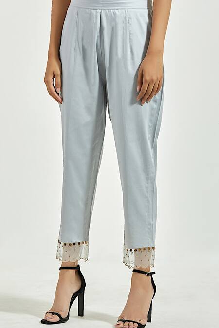 Anantaa By Roohi Grey Modal Sequins V-neck A-line Flower Bloom Print Kurta With Pant at Aza Fashions Anantaa By Roohi_Grey Modal Sequins V-neck A-line Flower Bloom Print Kurta With Pant _at_Aza_Fashions