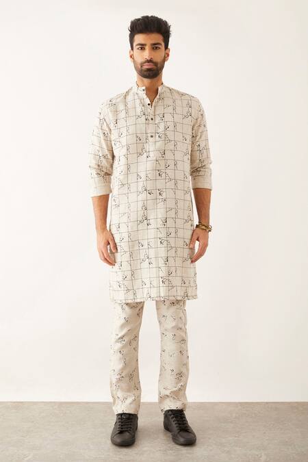 Buy Son Of A Noble Snob Ivory 100% Linen Printed Floral Halles Grid And Kurta Online at Aza Fashions Buy_Son Of A Noble Snob_Ivory 100% Linen Printed Floral Halles Grid And Kurta_Online_at_Aza_Fashions