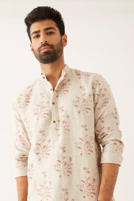 Shop_Son Of A Noble Snob_Ivory Linen Halles Catchfly Printed Kurta_Online_at_Aza_Fashions