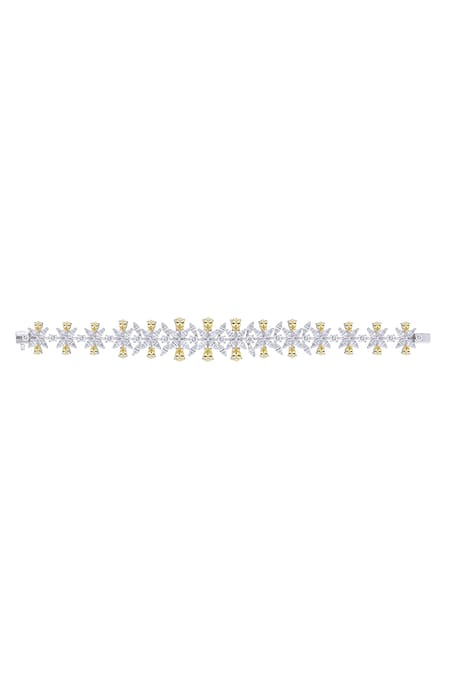 Shop DIOSA PARIS JEWELLERY Yellow Crystals Swarovski Floral Embellished Cuff Bracelet at Aza Fashions Shop_DIOSA PARIS JEWELLERY_Yellow Crystals Swarovski Floral Embellished Cuff Bracelet _at_Aza_Fashions