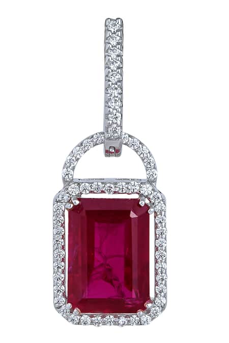 Shop DIOSA PARIS JEWELLERY Red Crystals, Stones Swarovski Zirconia Embellished Earrings at Aza Fashions Shop_DIOSA PARIS JEWELLERY_Red Crystals, Stones Swarovski Zirconia Embellished Earrings _at_Aza_Fashions