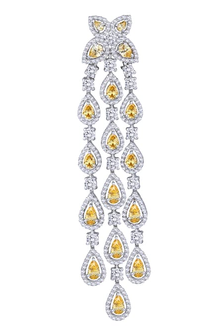 Shop DIOSA PARIS JEWELLERY Yellow Stones, Diamonds Pear Pattern Swarovski Zirconia Embellished Earrings at Aza Fashions Shop_DIOSA PARIS JEWELLERY_Yellow Stones, Diamonds Pear Pattern Swarovski Zirconia Embellished Earrings _at_Aza_Fashions