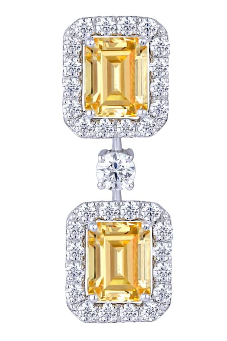 Shop DIOSA PARIS JEWELLERY Yellow Crystals, Diamonds Octagon Swarovski Zirconia Embellished Earrings at Aza Fashions Shop_DIOSA PARIS JEWELLERY_Yellow Crystals, Diamonds Octagon Swarovski Zirconia Embellished Earrings _at_Aza_Fashions