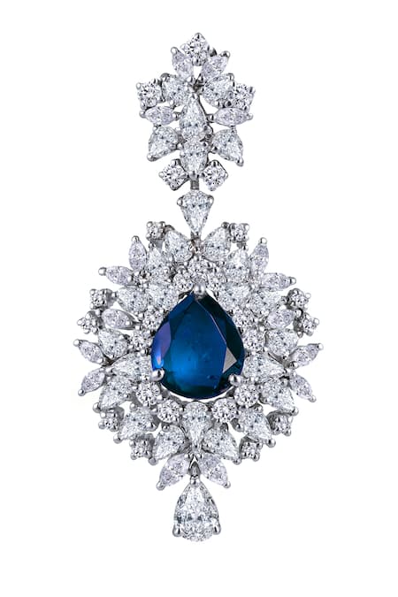 Shop DIOSA PARIS JEWELLERY Blue Crystals, Stones Carved Embellished Earrings at Aza Fashions Shop_DIOSA PARIS JEWELLERY_Blue Crystals, Stones Carved Embellished Earrings _at_Aza_Fashions