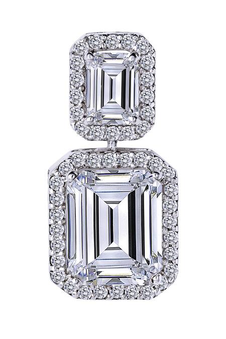 Shop DIOSA PARIS JEWELLERY White Crystals Octagon Swarovski Zirconia Embellished Earrings at Aza Fashions Shop_DIOSA PARIS JEWELLERY_White Crystals Octagon Swarovski Zirconia Embellished Earrings _at_Aza_Fashions