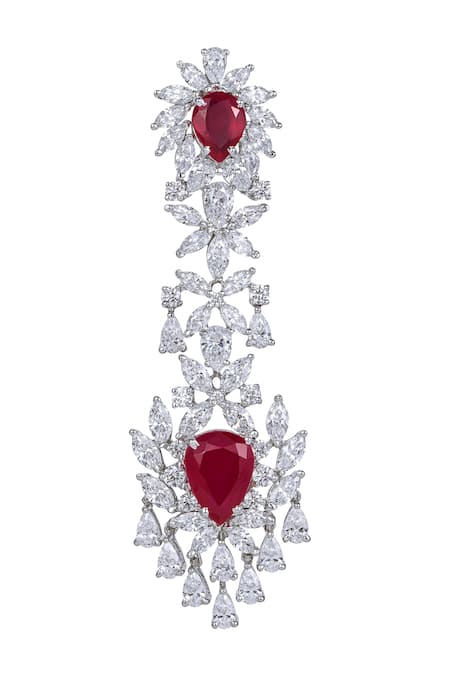 Shop DIOSA PARIS JEWELLERY Red Crystals, Stones Swarovski Embellished Earrings at Aza Fashions Shop_DIOSA PARIS JEWELLERY_Red Crystals, Stones Swarovski Embellished Earrings _at_Aza_Fashions