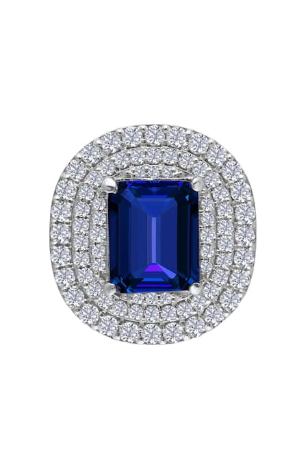 Shop DIOSA PARIS JEWELLERY Blue Stones, Crystals Round Pattern Swarovski Zirconia Embellished Studs at Aza Fashions Shop_DIOSA PARIS JEWELLERY_Blue Stones, Crystals Round Pattern Swarovski Zirconia Embellished Studs _at_Aza_Fashions