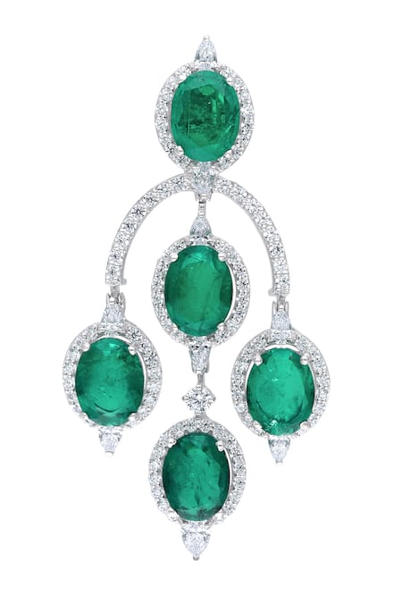 Shop DIOSA PARIS JEWELLERY Green Stones, Diamonds Swarovski Zirconia Embellished Earrings at Aza Fashions Shop_DIOSA PARIS JEWELLERY_Green Stones, Diamonds Swarovski Zirconia Embellished Earrings _at_Aza_Fashions