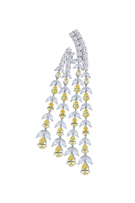 Shop DIOSA PARIS JEWELLERY Yellow Crystals Geometric Pattern Embellished Earrings at Aza Fashions Shop_DIOSA PARIS JEWELLERY_Yellow Crystals Geometric Pattern Embellished Earrings _at_Aza_Fashions