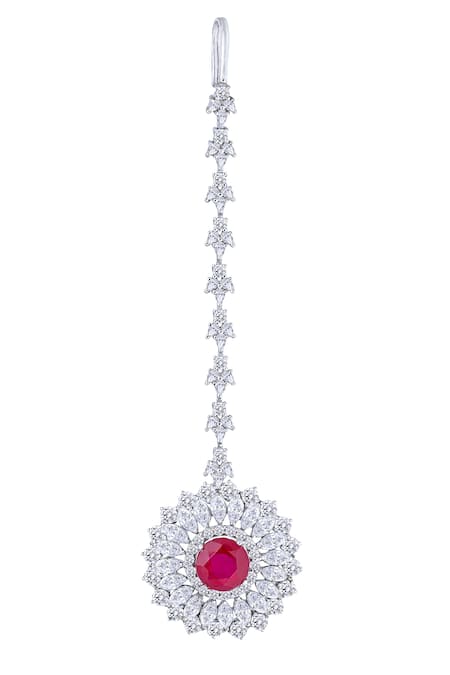 Diosa Paris Jewellery Red Embellished Ruby Maangtikka