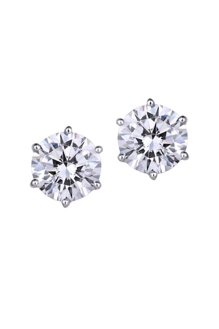 14K White Gold Diamond Halo Moissanite Stud Earrings - TwoBirch Fine Jewelry