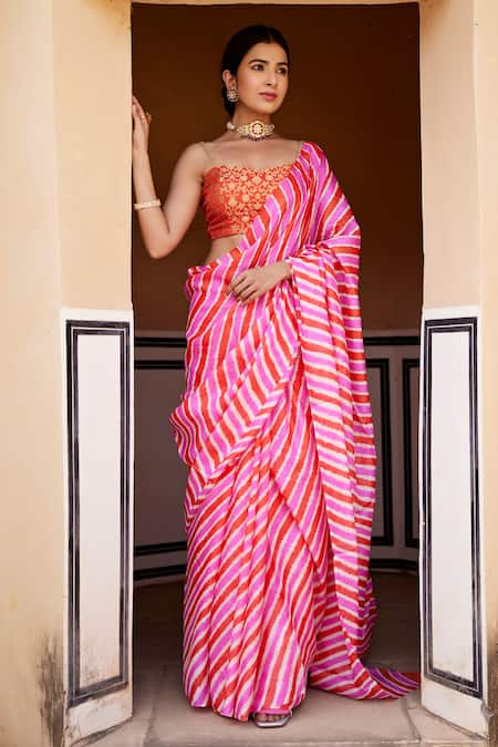 Geroo Jaipur Leheriya Pattern Saree With Unstitched Blouse Fabric 