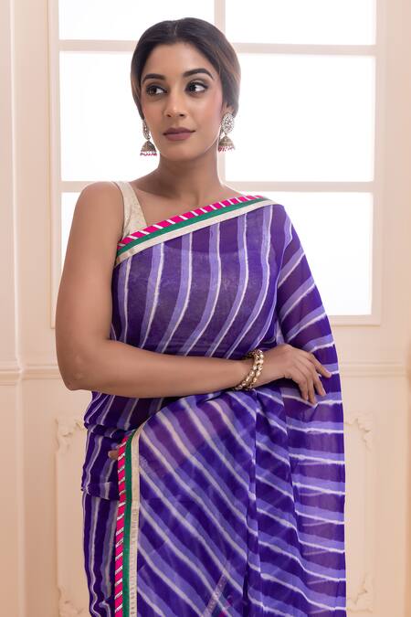 Buy_Geroo Jaipur_Purple Georgette Leheriya Saree With Unstitched Blouse Fabric_Online_at_Aza_Fashions