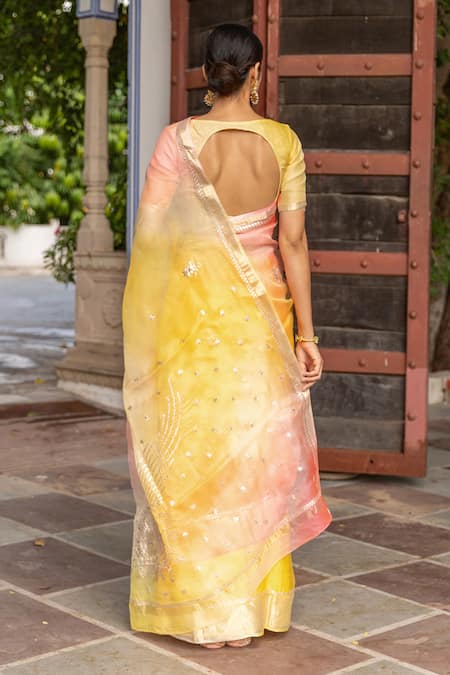 Geroo Jaipur Multi Color Kota Doria Sequins, Pittan Work Saree With Unstitched Blouse Fabric Online at Aza Fashions Geroo Jaipur_Multi Color Kota Doria Sequins, Pittan Work Saree With Unstitched Blouse Fabric _Online_at_Aza_Fashions