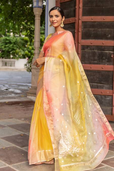 Buy Geroo Jaipur Multi Color Kota Doria Sequins, Pittan Work Saree With Unstitched Blouse Fabric Online at Aza Fashions Buy_Geroo Jaipur_Multi Color Kota Doria Sequins, Pittan Work Saree With Unstitched Blouse Fabric _Online_at_Aza_Fashions