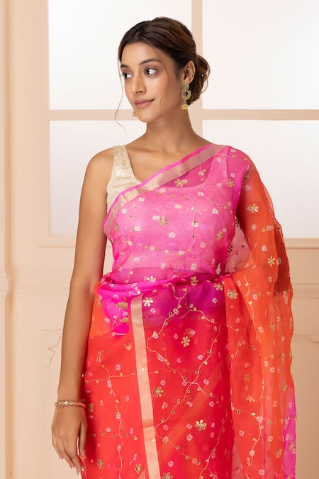 Buy Geroo Jaipur Red Kota Doria Patti Round Neck Work Saree With Unstitched Blouse Fabric Online at Aza Fashions Buy_Geroo Jaipur_Red Kota Doria Patti Round Neck Work Saree With Unstitched Blouse Fabric _Online_at_Aza_Fashions