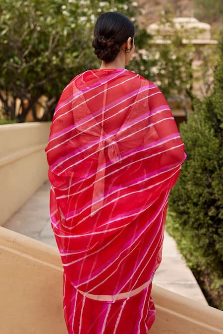 Geroo Jaipur Leheriya Dyed Saree With Unstitched Blouse Fabric