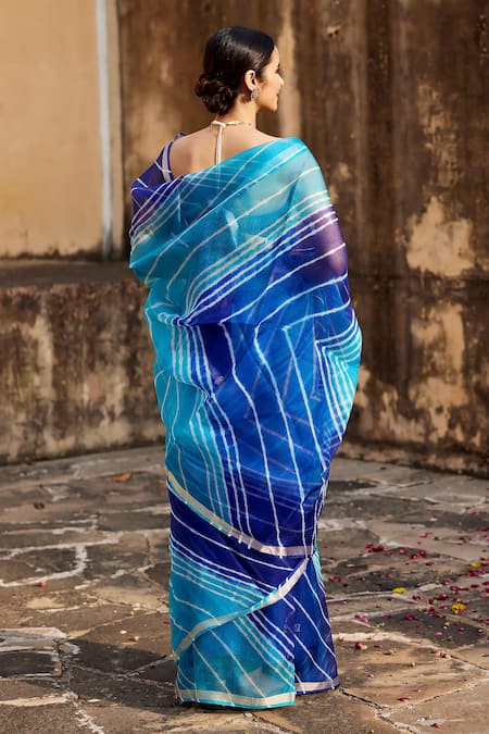 Geroo Jaipur Tie Dye Leheriya Saree With Unstitched Blouse Fabric 