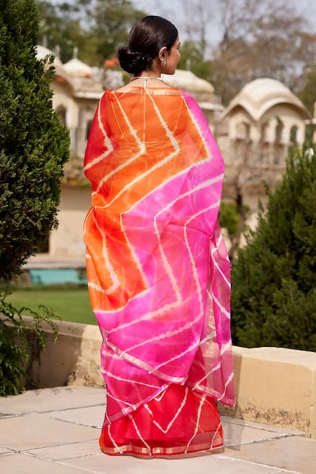 Shop Geroo Jaipur Multi Color Kota Doria Leheriya Dyed Saree With Unstitched Blouse Fabric at Aza Fashions Shop_Geroo Jaipur_Multi Color Kota Doria Leheriya Dyed Saree With Unstitched Blouse Fabric _at_Aza_Fashions