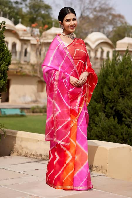 Buy Geroo Jaipur Multi Color Kota Doria Leheriya Dyed Saree With Unstitched Blouse Fabric Online at Aza Fashions Buy_Geroo Jaipur_Multi Color Kota Doria Leheriya Dyed Saree With Unstitched Blouse Fabric _Online_at_Aza_Fashions
