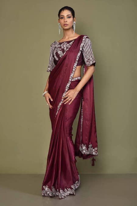 Maroon Banarasi Georgette Saree with Contrast Stitched Blouse –  SeasonsChennai