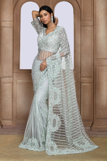 Kalighata - Women Green Embroidered Cutdana Sea Noor Saree For Women| Aza Fashions| Reception,Wedding