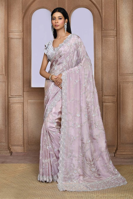 Kalighata Purple Embroidered Thread And Zardozi Work Marbella Saree  