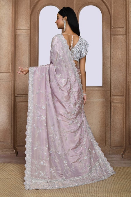 Shop_Kalighata_Purple Tissue, Silk Zari, Embroidery Marbella Zardozi Saree _at_Aza_Fashions